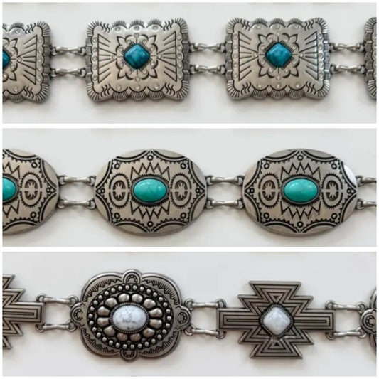 Western Concho Chain Belt - Vintage Silver Style