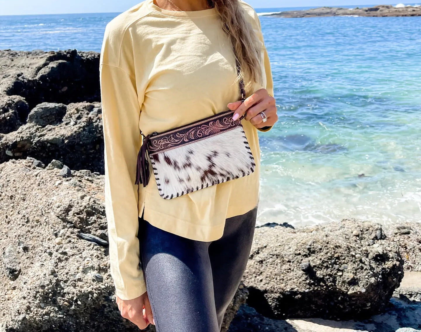 Western Mini Mobile Cowhide Tooled Leather Crossbody