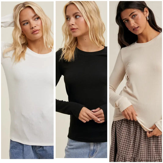 Round Neck Fitted Ribbed Knit Top
