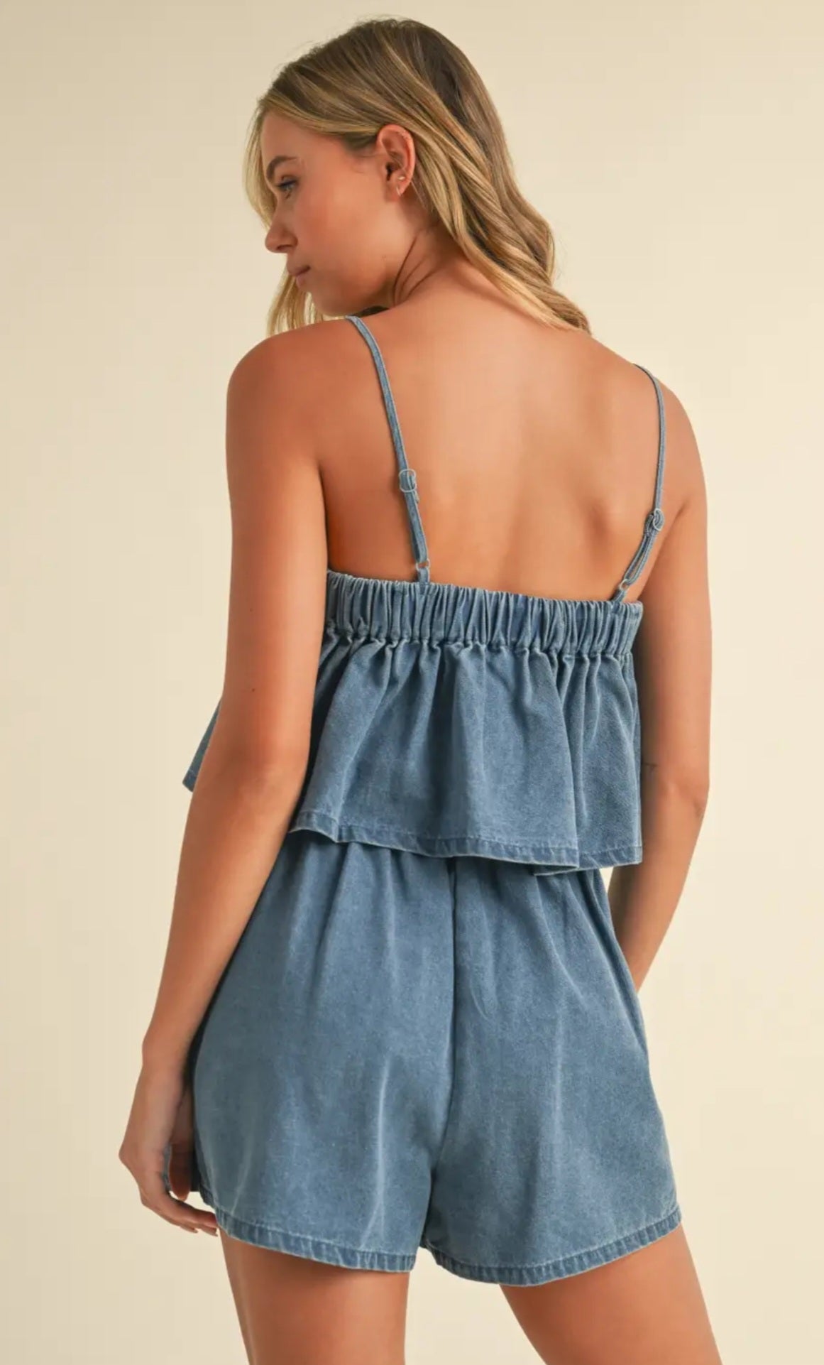 Denim Pleated Sleeveless Top and Skort Set