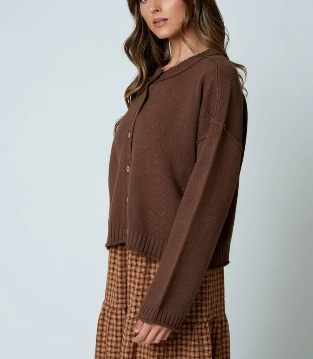 Raw Edge Exposed Seam Button Down Cardigan