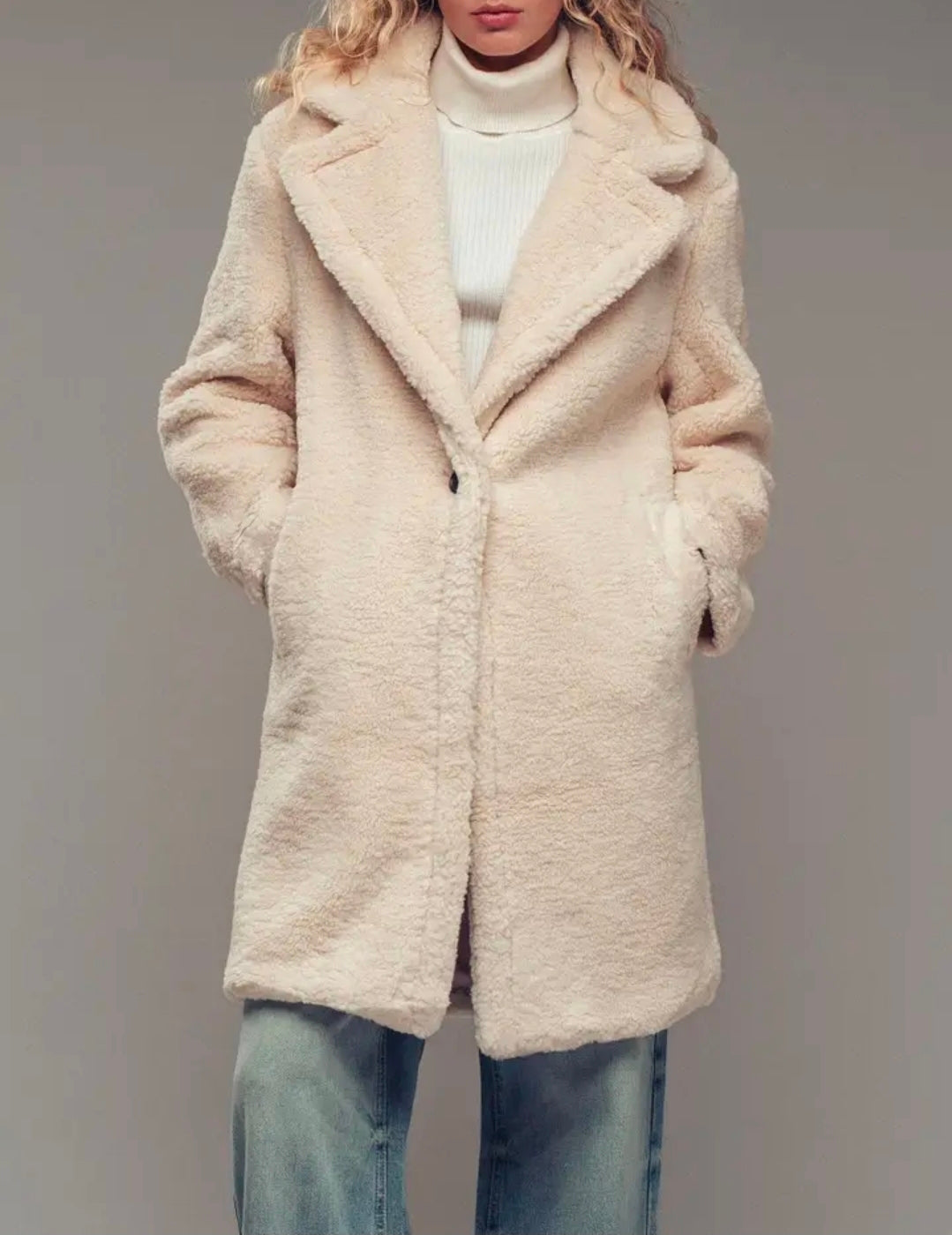 Ivory Long Teddy Coat