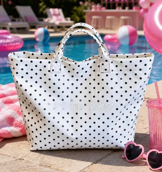 White and Black Polka Dot Vinyl "Tote Bag"