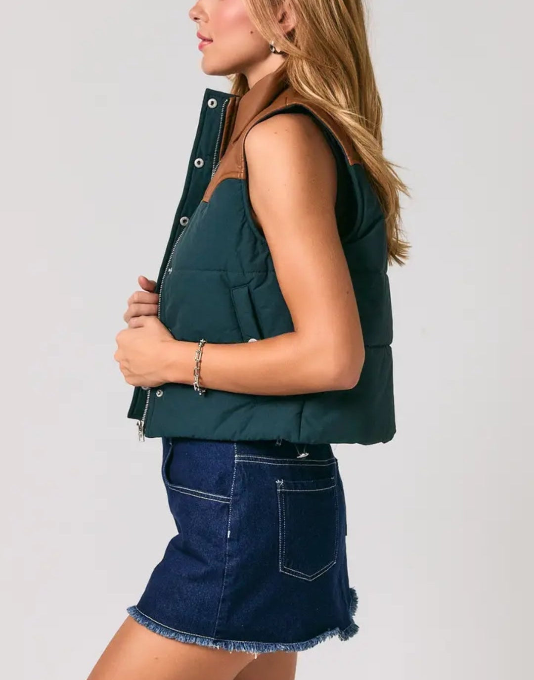 Western Faux Leather Hunter Green Padded Vest