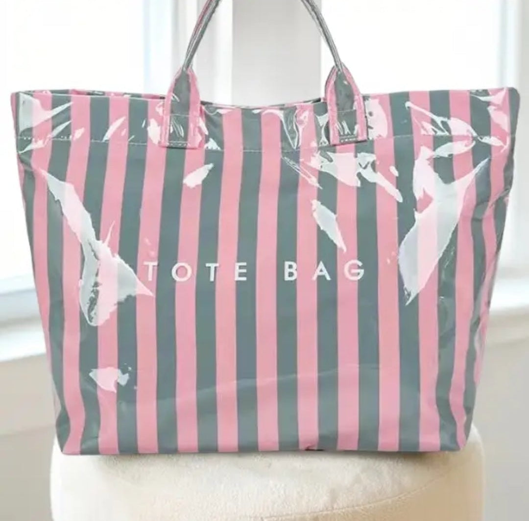 "TOTE BAG" Pink/ Gray Stripe
