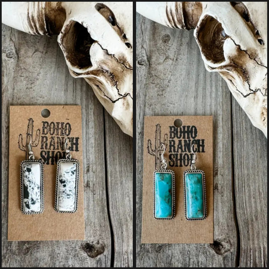 Western Rectangle Stone Dangle Earrings