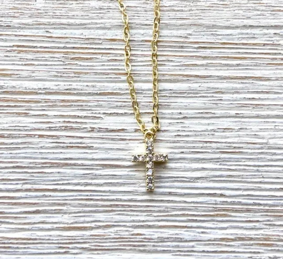 Crystal Gold Cross Necklace