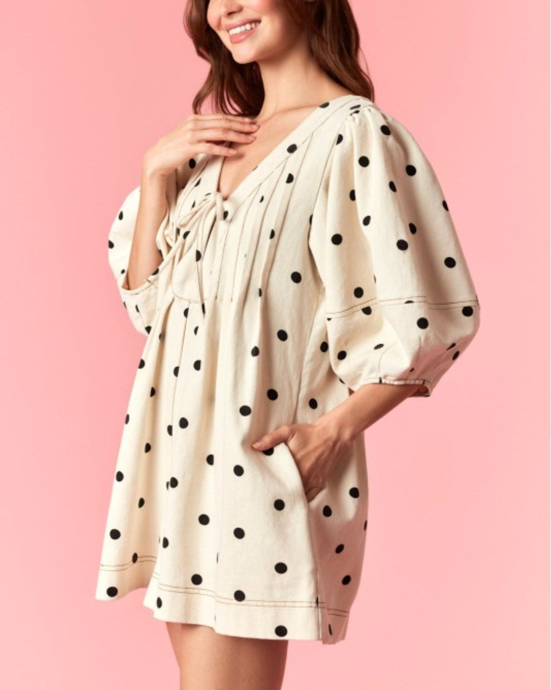 POLKA DOT TWILL BUBBLE SLEEVE ROMPER