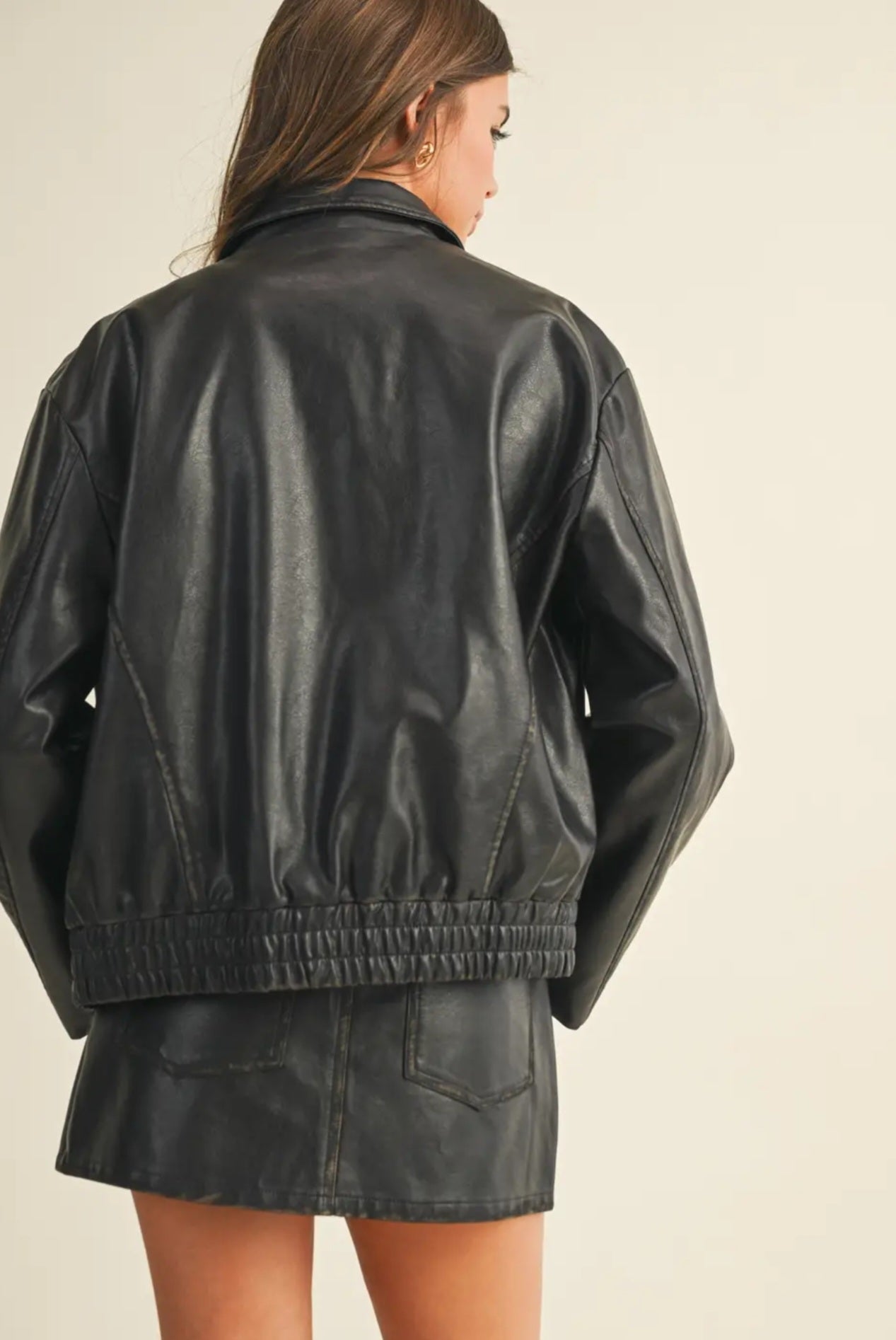 Washed Leather Zip Up Jacket