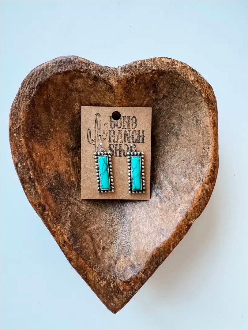 Western Hand Stone Earrings Turquoise  Bar or Teardrop