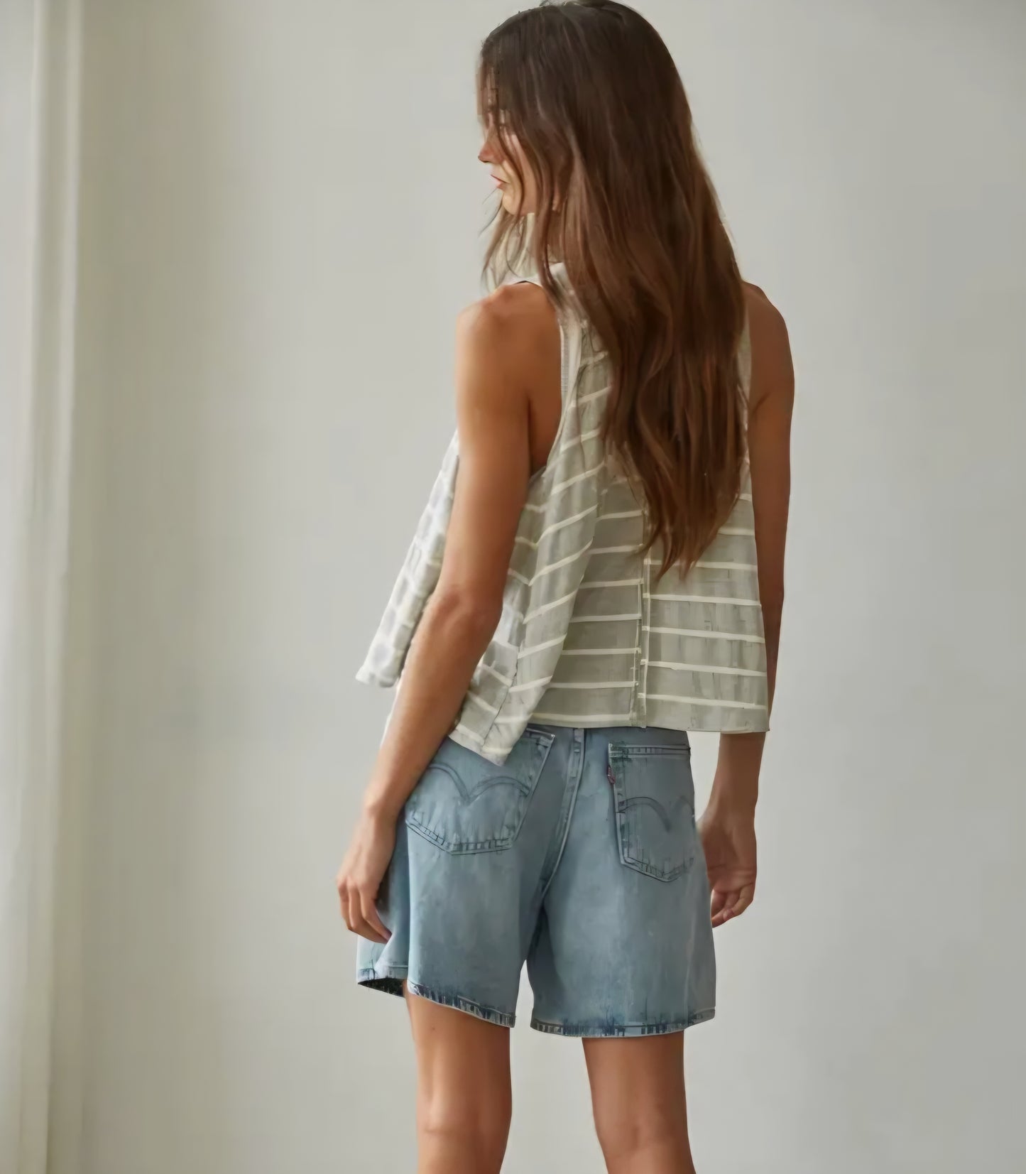 Flowy Striped Round Neck Sleeveless Tank Top