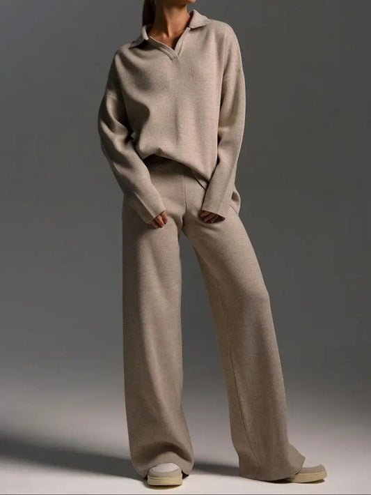 Cozy Long Sleeve Collar Top / Khaki