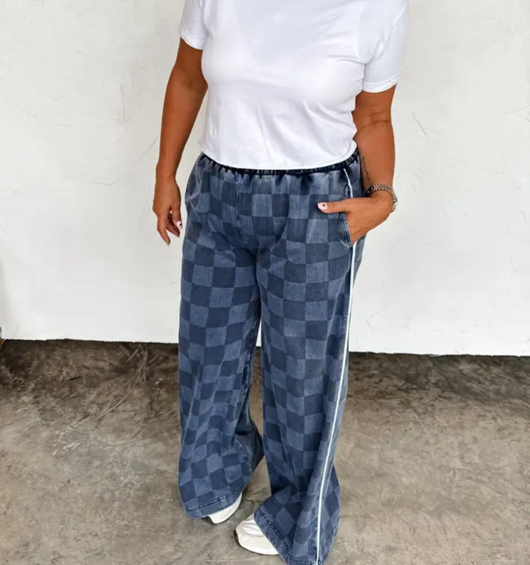 Drawstring Check Denim