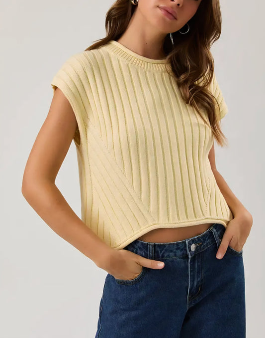 Yellow Round Neck Extended Sleeve Sweater Top