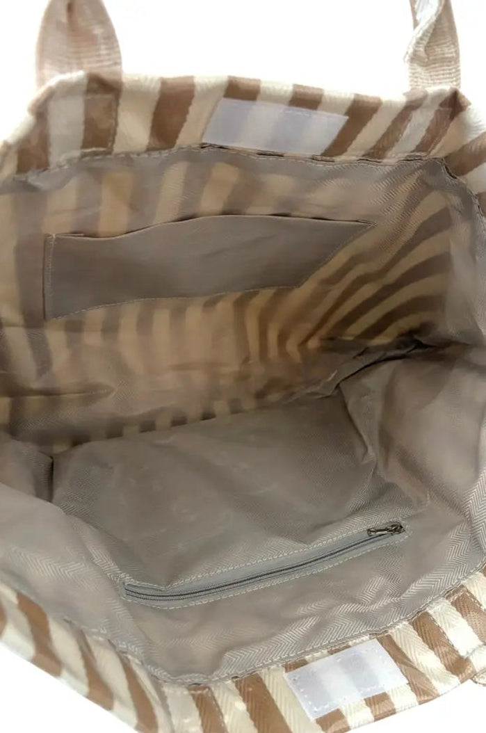 "TOTE BAG"  Stripe Tan and White Stripe