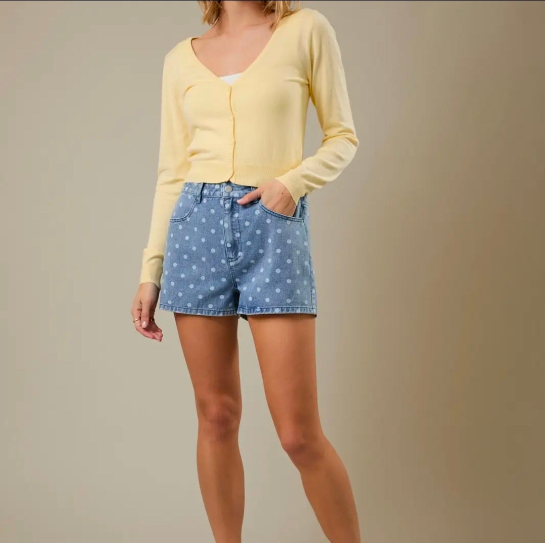 High Waist Polka Dot Denim Shorts
