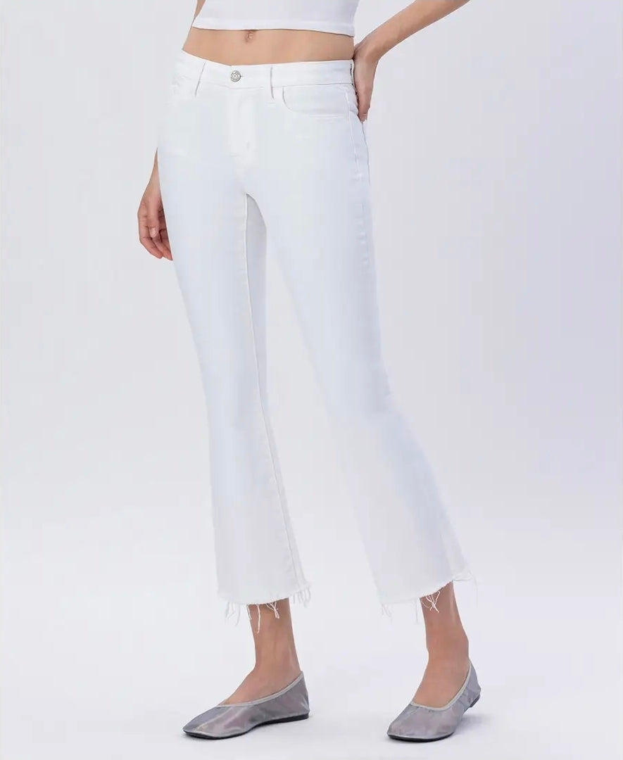 Mid Rise Seamless Waistband Crop Flare Jeans