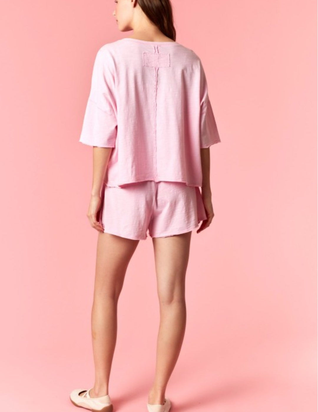 PINK SLUB JERSEY CROP TOP AND SHORTS SET