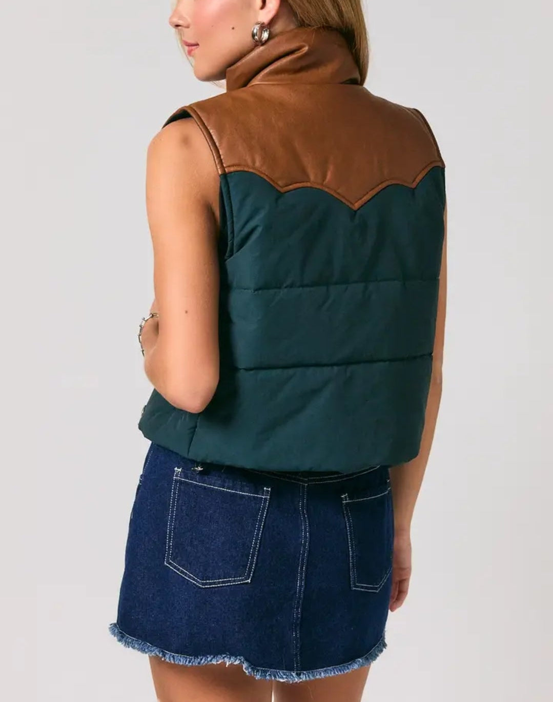 Western Faux Leather Hunter Green Padded Vest