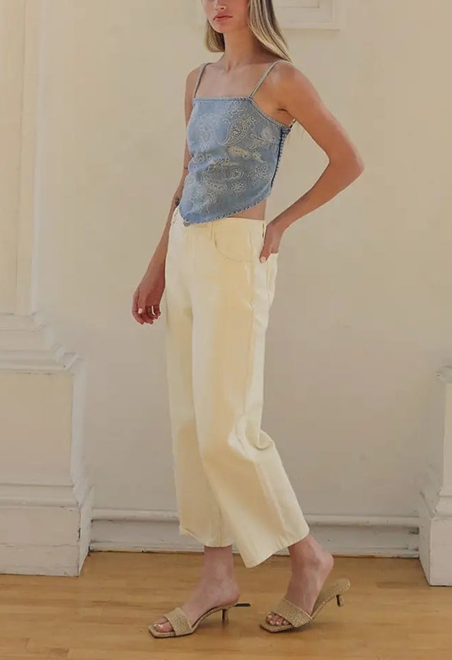 Denim Paisley Embroidery Bandana Top