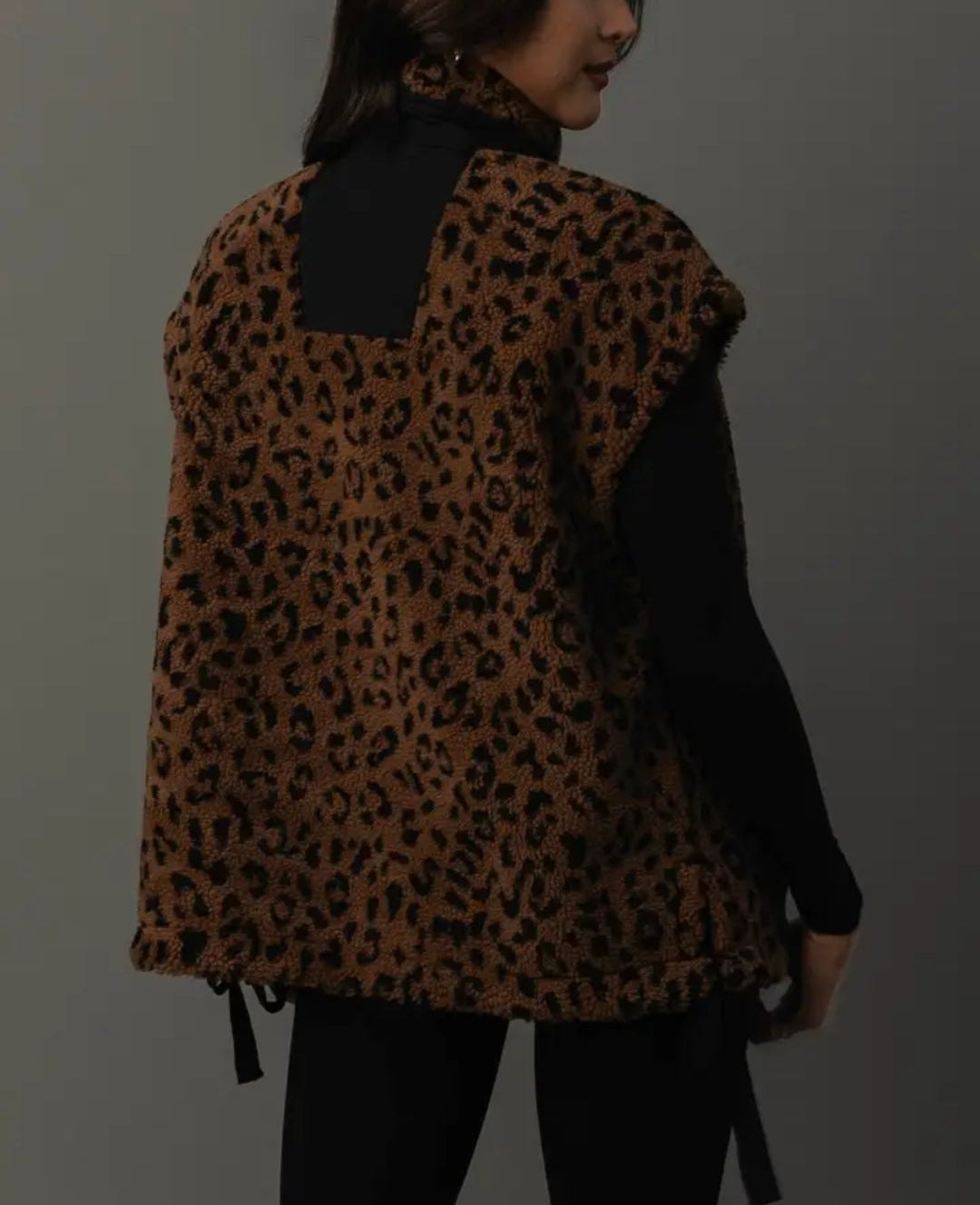Brown & Black Leopard Fleece Vest