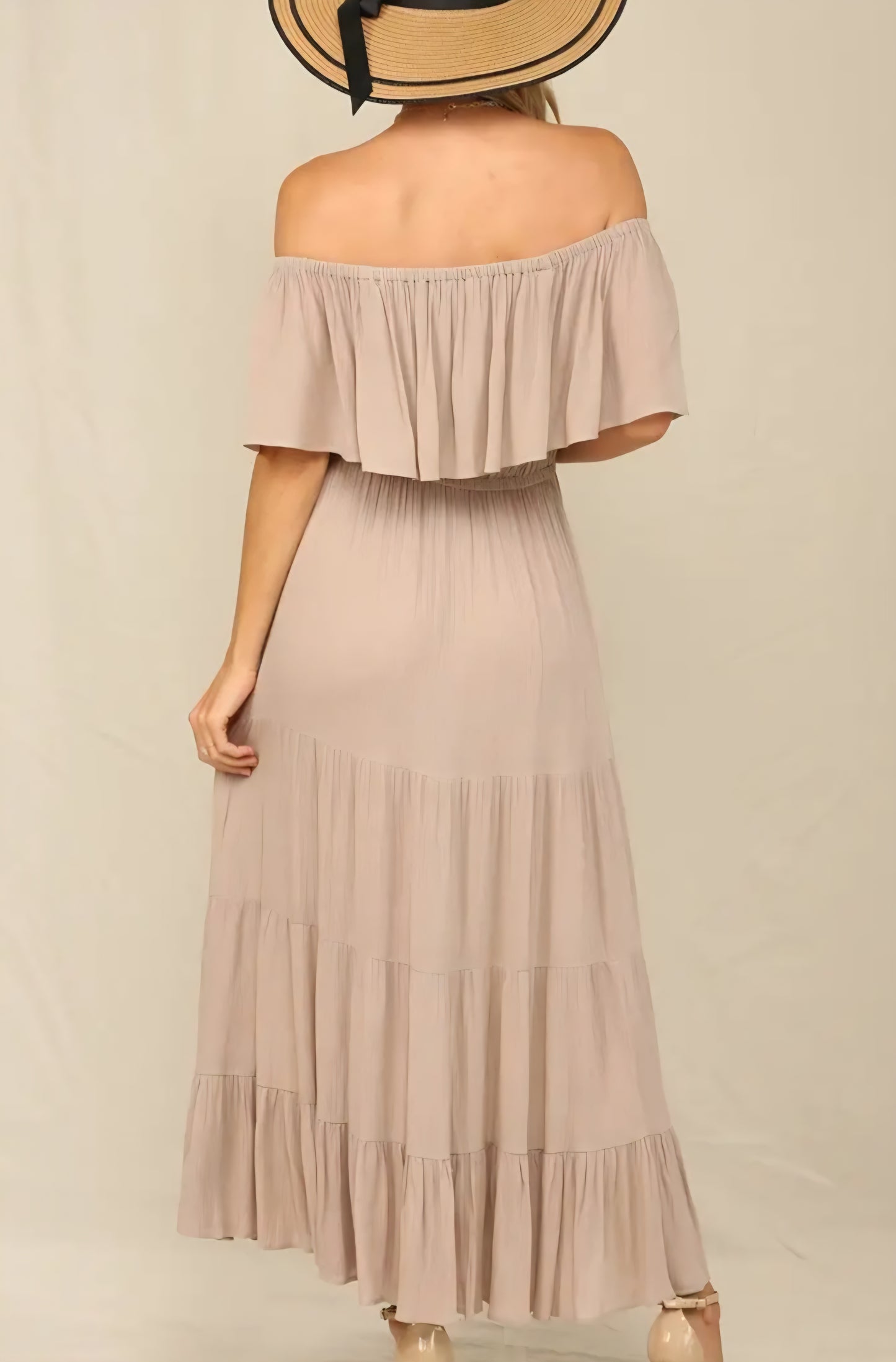 Off Shoulder Maxi Dress with Ruffle Top