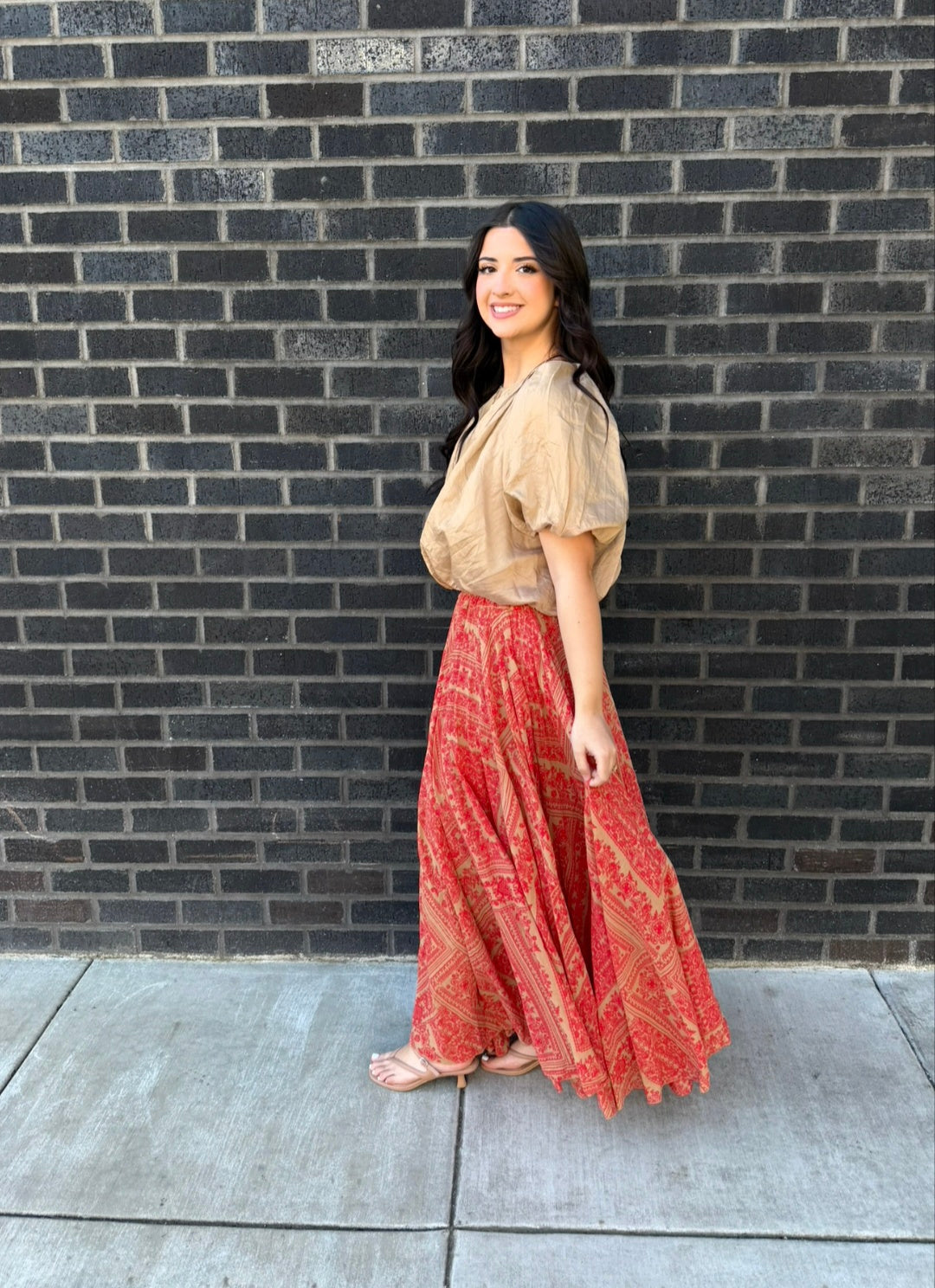 Scandal Italy Atrani Red/ Beige Maxi Skirt
