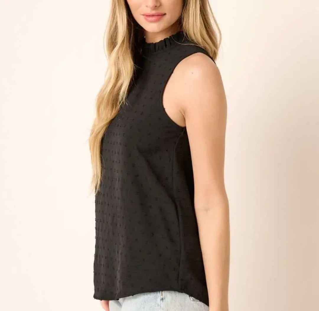 Swiss Dot Ruffle Sleeveless Top