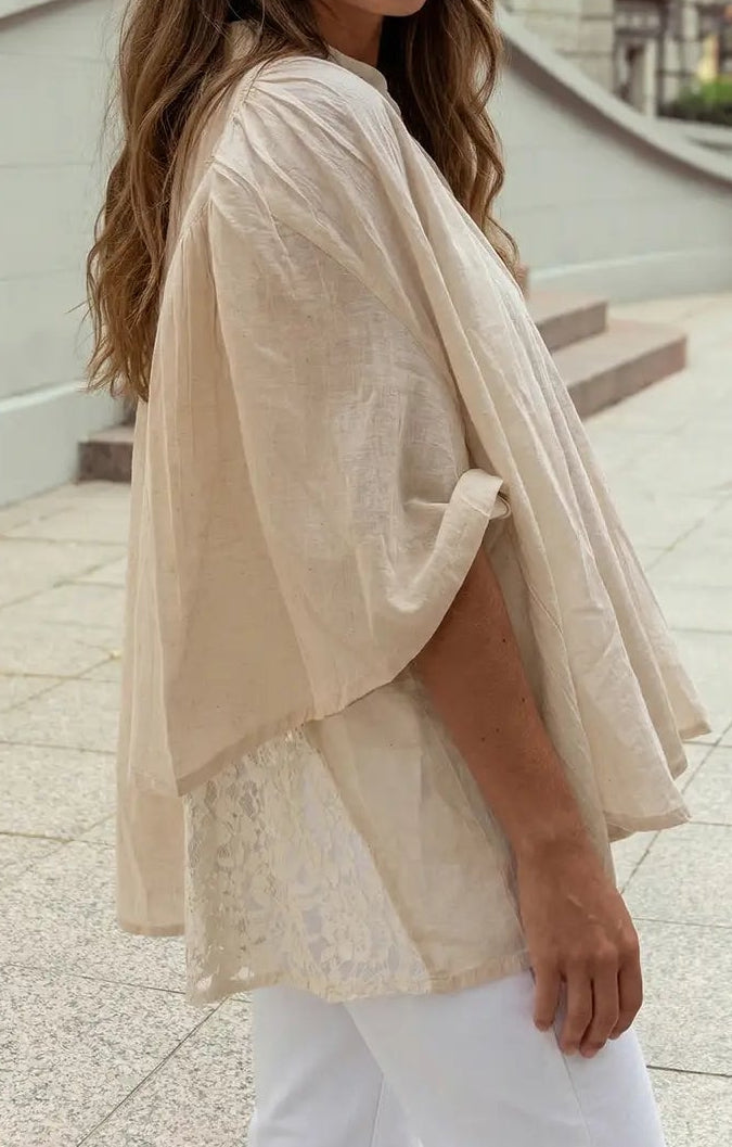 Boho Lace Patchwork Button Down Blouse