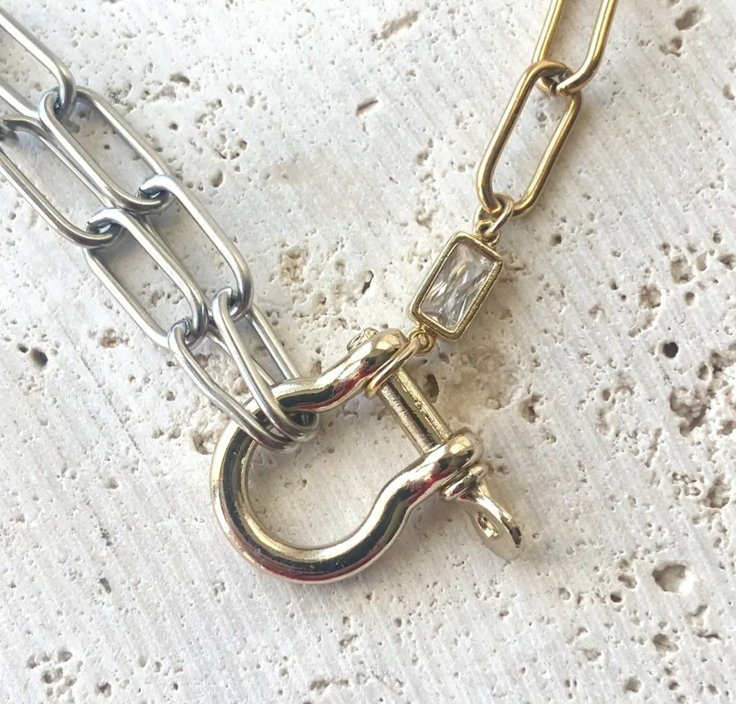 Shackle Necklace Mixed Metal Horseshoe Clasp