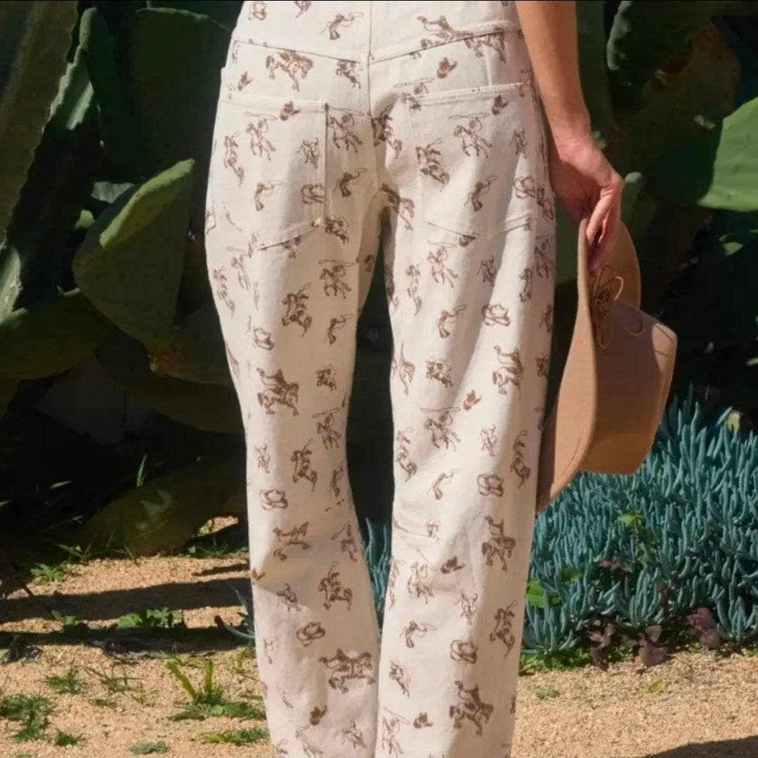 Western Cowboy Print Barrel Pants