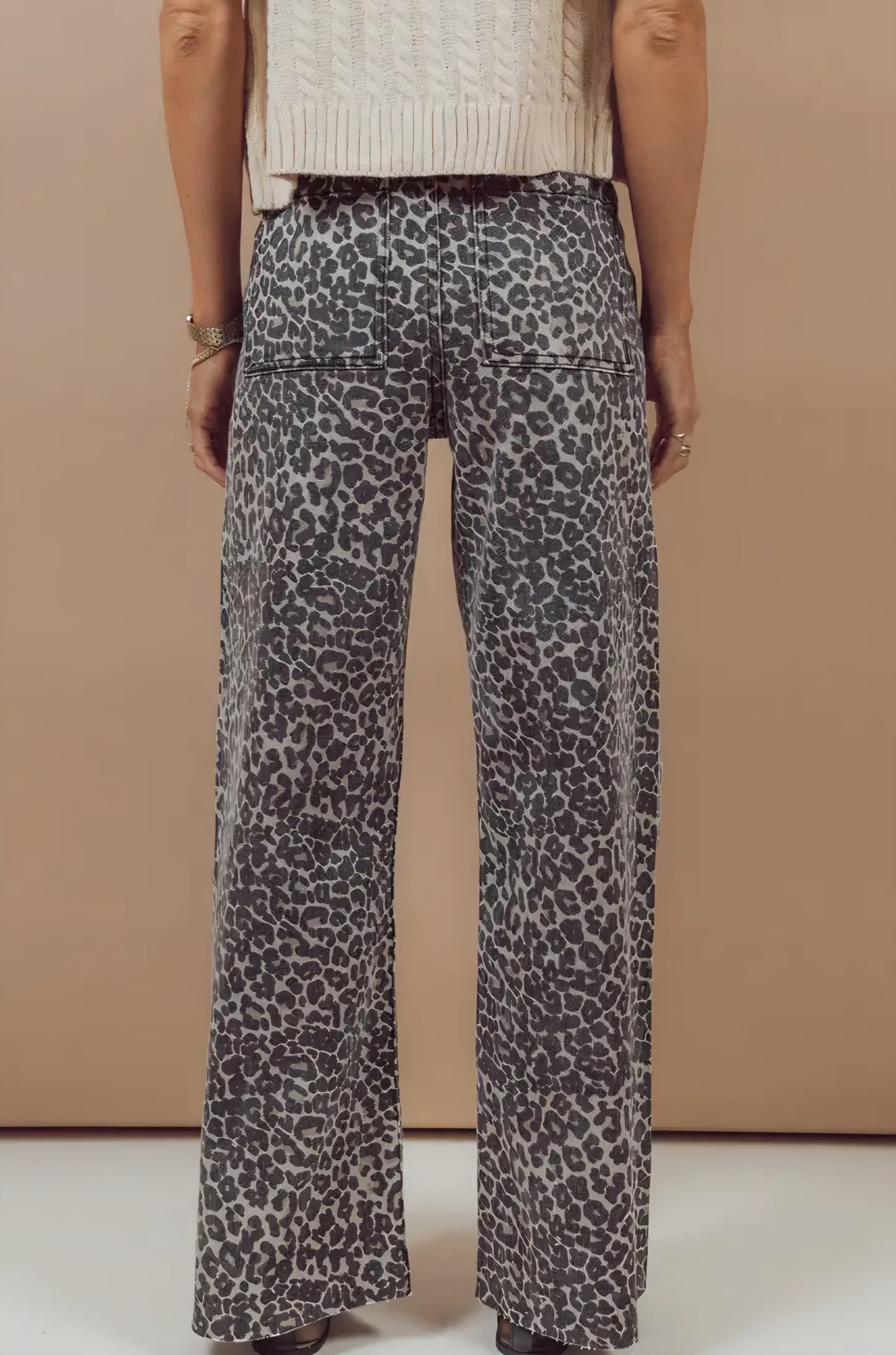 Raw Hem Wide Leg Western Leopard Jeans