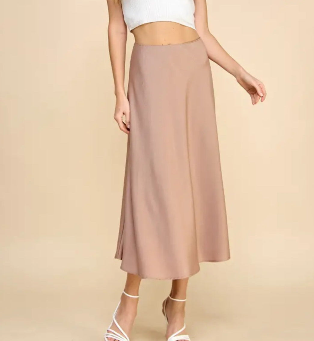Midi Solid Satin Skirt