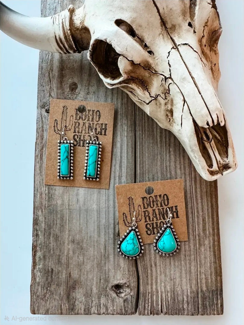 Western Hand Stone Earrings Turquoise  Bar or Teardrop