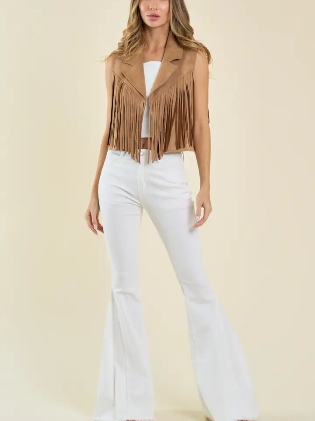 Collared Suede Fringe Vest