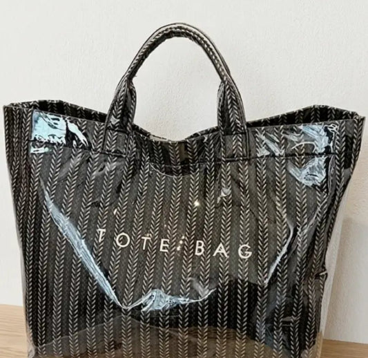 "TOTE BAG" Black W/ White Pinstripe