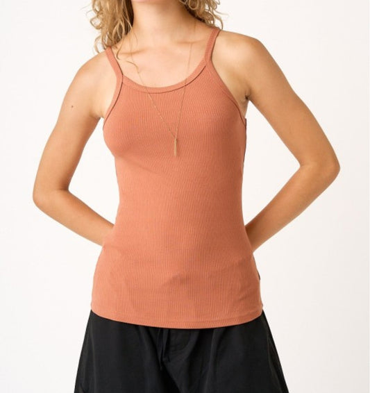 RIB KNIT ROUND NECK FITTED TANK TOP