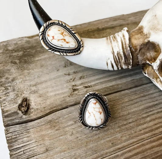 Western Teardrop Stone Cuff Ring