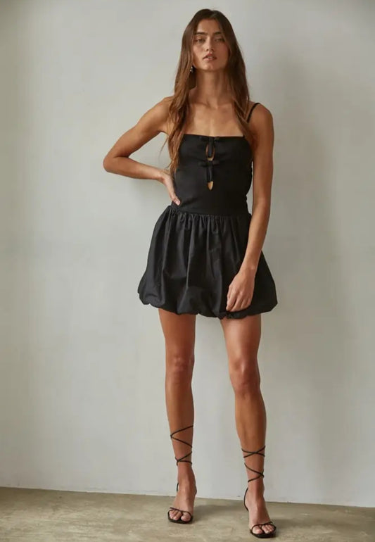 Woven Cotton Poplin Balloon Skirt Mini Dress