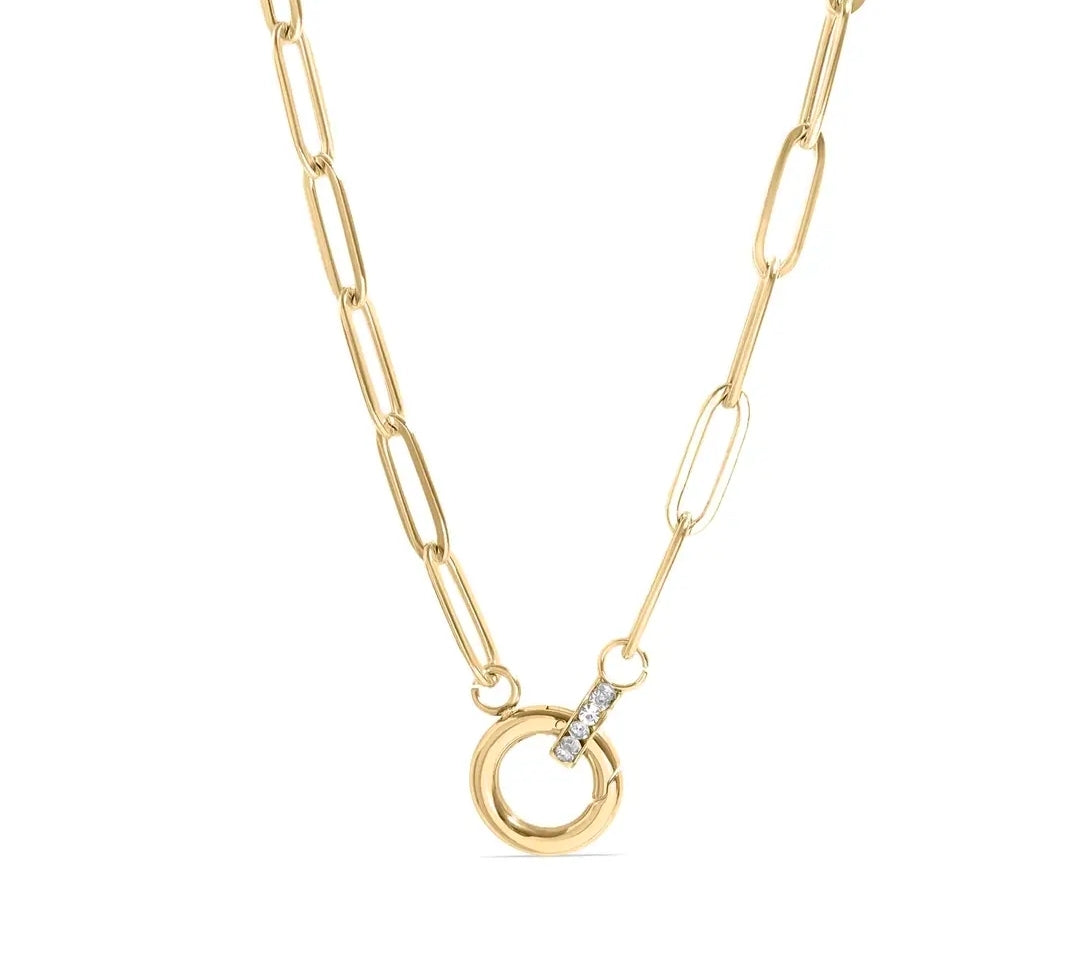 Paperclip Rhinestone Charm Holder Necklace