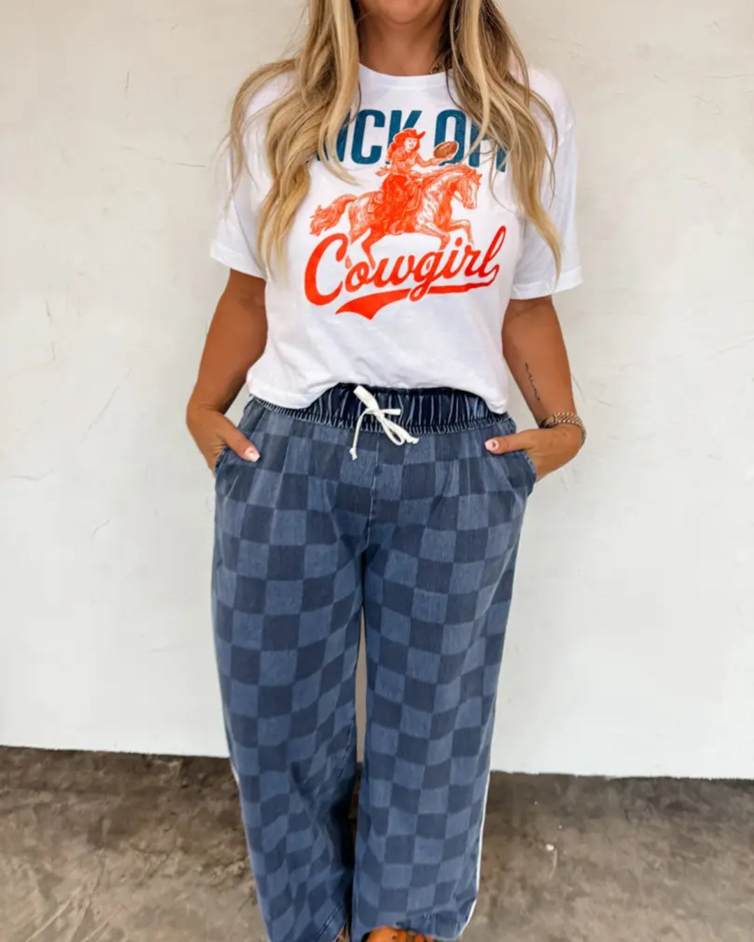 Drawstring Check Denim