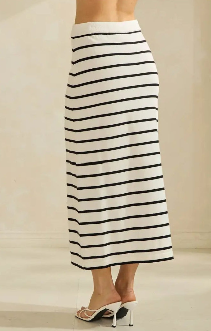 Ivory and Black Stripe Maxi Skirt