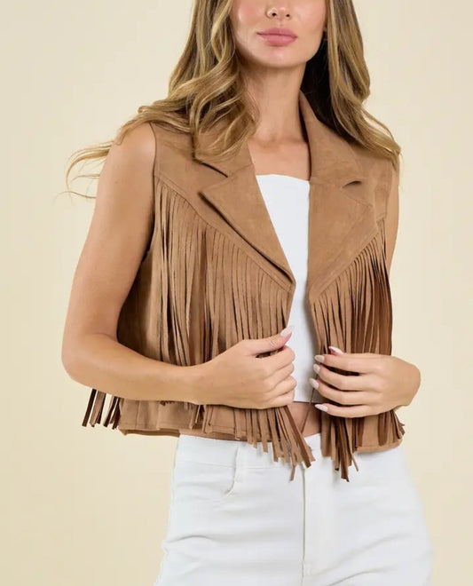 Collared Suede Fringe Vest