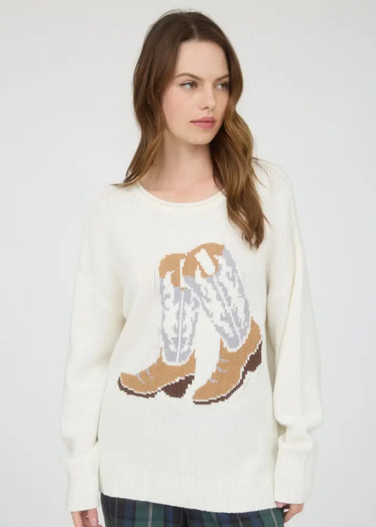 Western Boot Long Sleeve Knit Sweater