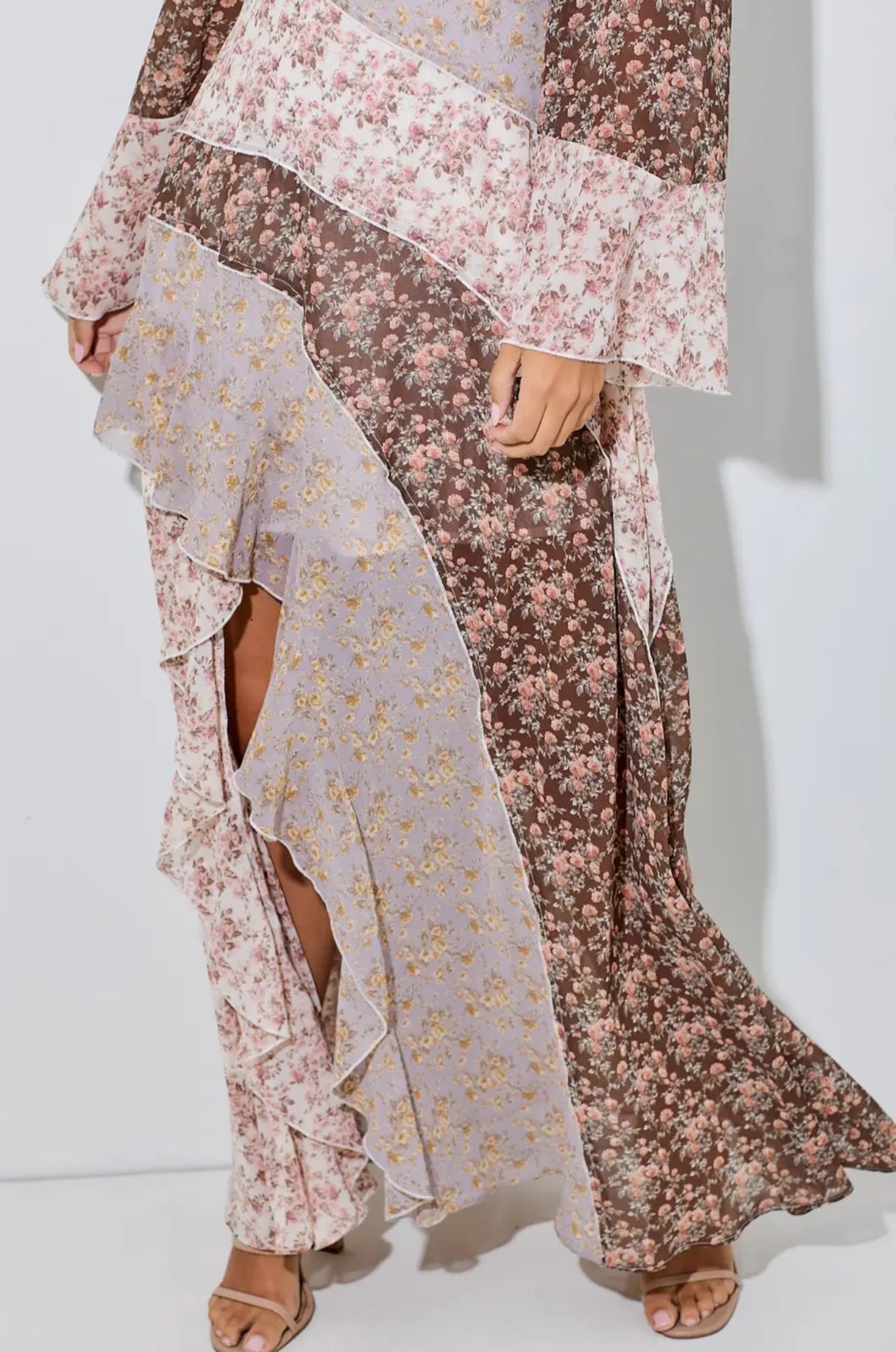 Floral Chiffon Ruffle Maxi Dress