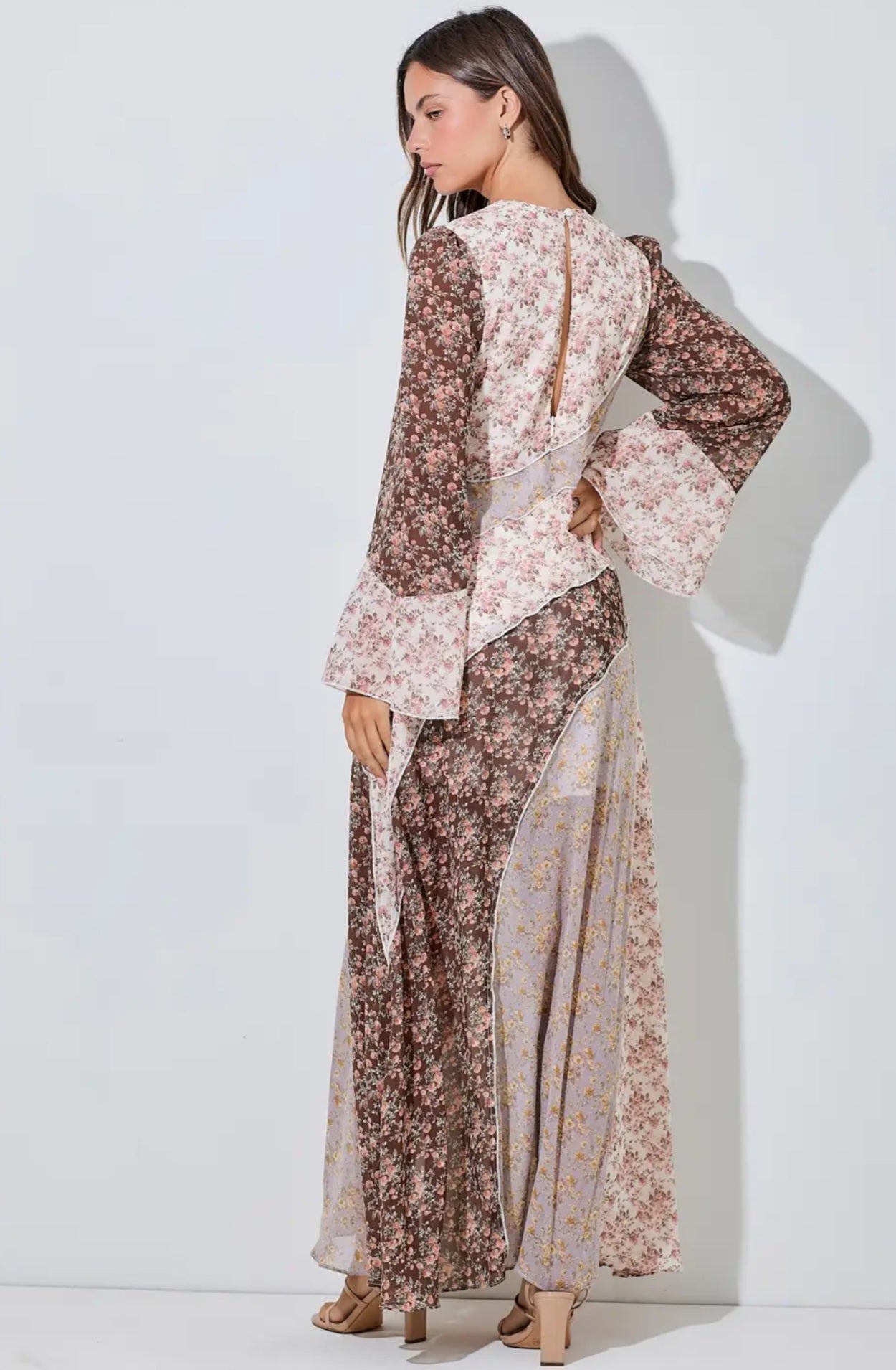 Floral Chiffon Ruffle Maxi Dress