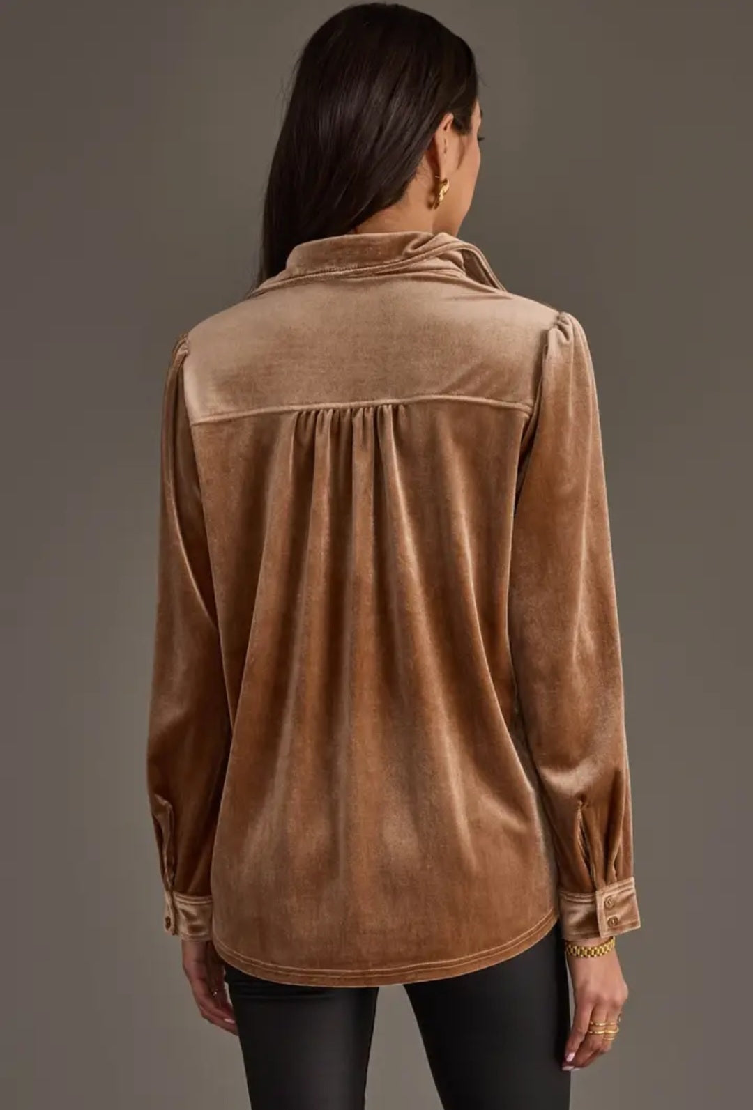 Tan Velvet Button Up