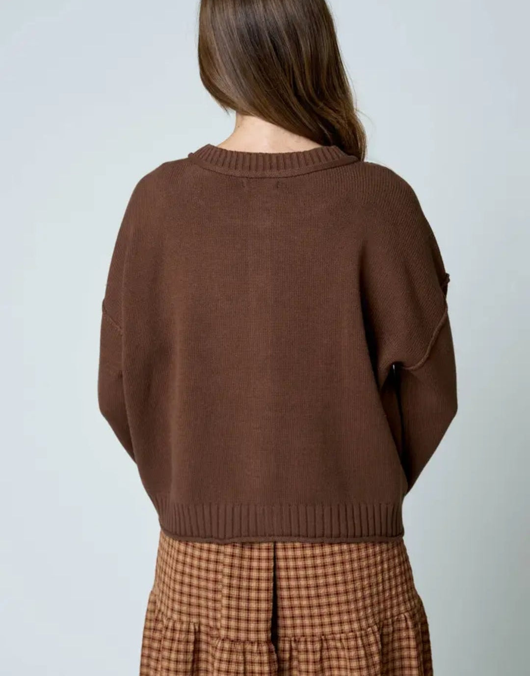 Raw Edge Exposed Seam Button Down Cardigan