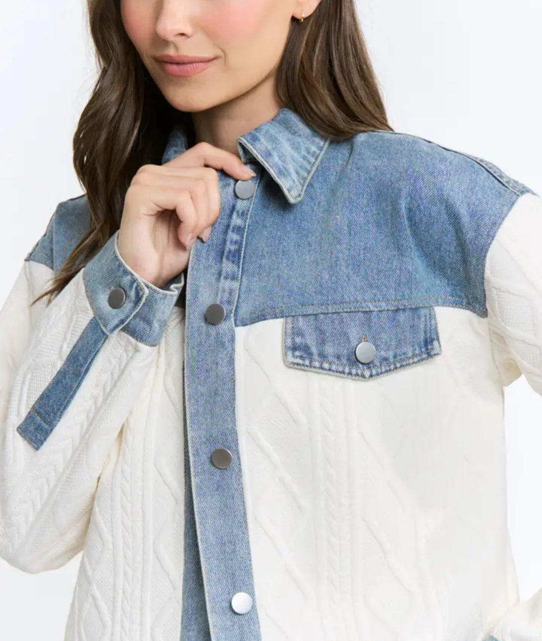 Denim and Cable Knit Patchwork Jacket