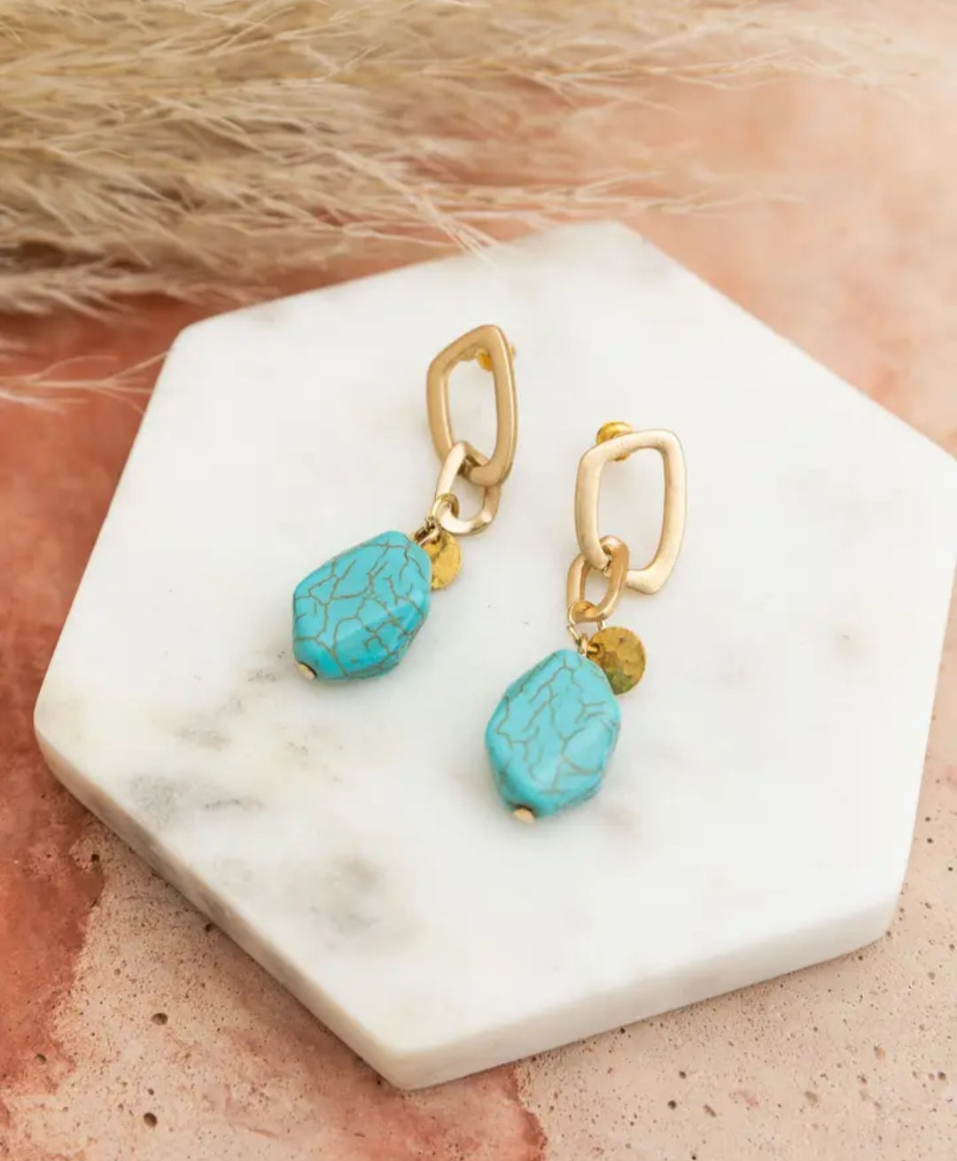 Turquoise Stone Drop Chain Earrings